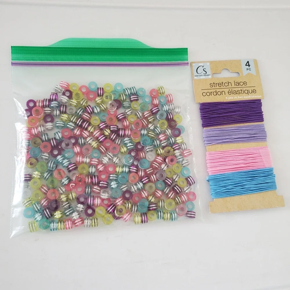 Crafters Square Jewelry Making Kit Striped Beads and 4pk Stretch Lace Elastic